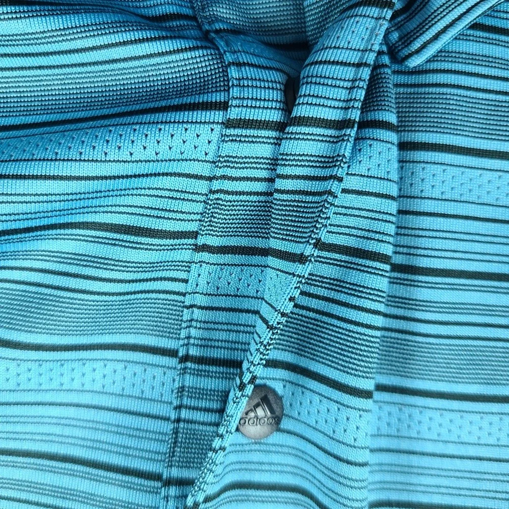 Adidas Polo Shirt Mens 4XL Blue Striped Performance Golf Snap Button